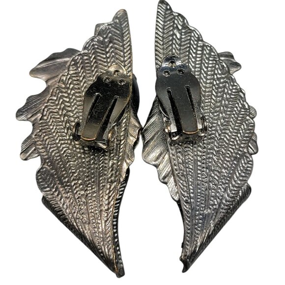 Winged Large Rhinestone Clip On Earrings Artisan Steampunk Gold-Brown Vintage - Picture 3 of 8